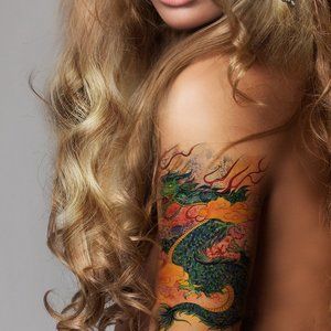 Supperb Large Temporary Tattoos - Gorgeous Green Dragon in Clouds